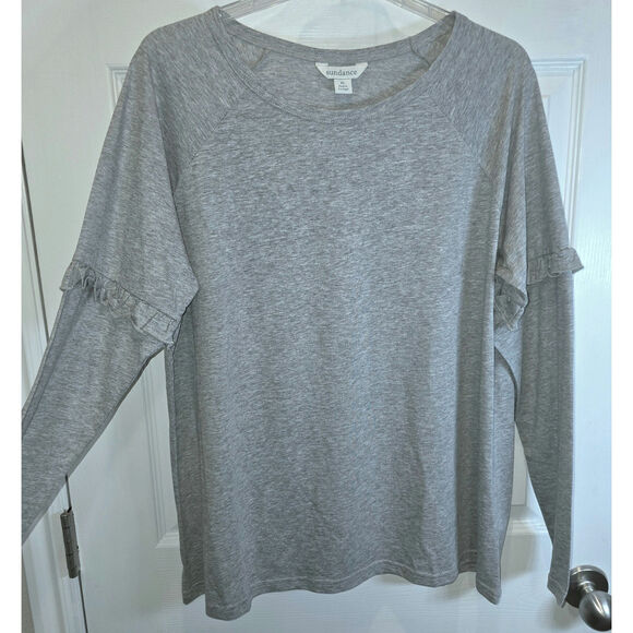 Sundance Camden Joy Tee Long Sleeve Ruffle Sleeve Top Sz XL Gray Raglan Sleeves - Picture 2 of 12